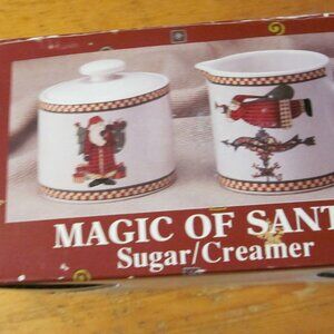 Debbie Mumm Sakura pottery Magic of Santa creamer sugar 3 pc new in box